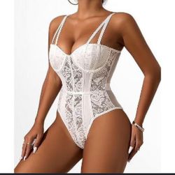 Lace Bodysuit Snap Crotch One Piece Babydoll