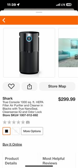 Shark True Console 1000 sq. ft. HEPA Filter Air Purifier and Cleaner in Blacks with True NanoSeal, Cleansense IQ and Odor Lock