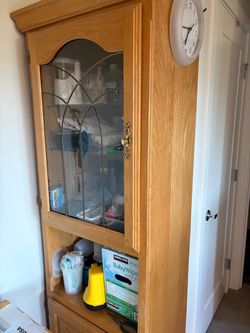 Free 2 Oak Wood Display Cabinet with Glass Door