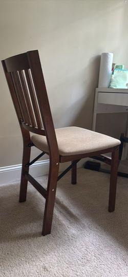 Dark Wood Dining Chair w/ Beige Cushion