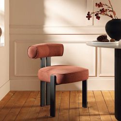 Set of 3 Ophelia Terracotta Fabric Dining Chair，Combining earthy terracotta fabric and black matte frame，Terracotta