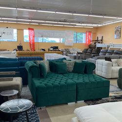 Green Tufted Double Chaise Sectional Sofa Pillows Included 🛋😍💕🙈👌