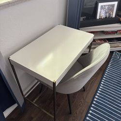 West Elm - Zane Mini Desk, White Lacquer/Antique Brass