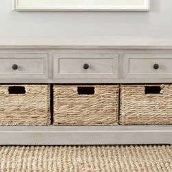 SAFAVIEH Damien 3-Drawer Storage Bench Vintage Grey