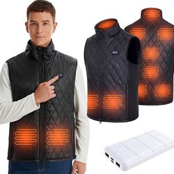 Men's Heated Vest Lightweight Electric Heated Vest with Battery Pack USB Heating Vest(Black,L）