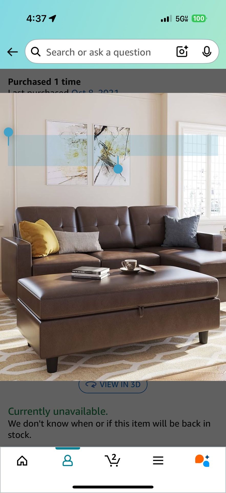 Faux leather sectional Couch With Ottoman.
