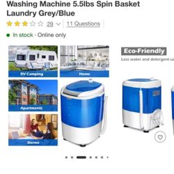 Portable Mini Counter Top Washing Machine 5.5lbs Spin Basket Laundry Grey/Blue