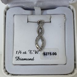 Sterling Silver And Diamond Twisted Loop Pendant Necklace 