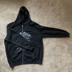 Black Sp5der Zip Up Hoodie