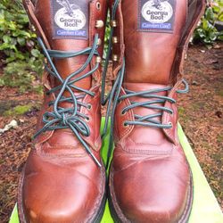 Georgia Boot Men's 8" Eagle Light Lace-Up Work Boots in brown full-grain leather