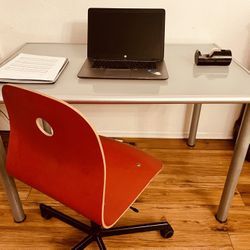 Desk Modernism Frosted Glass Top With Aluminum Borders & Base 