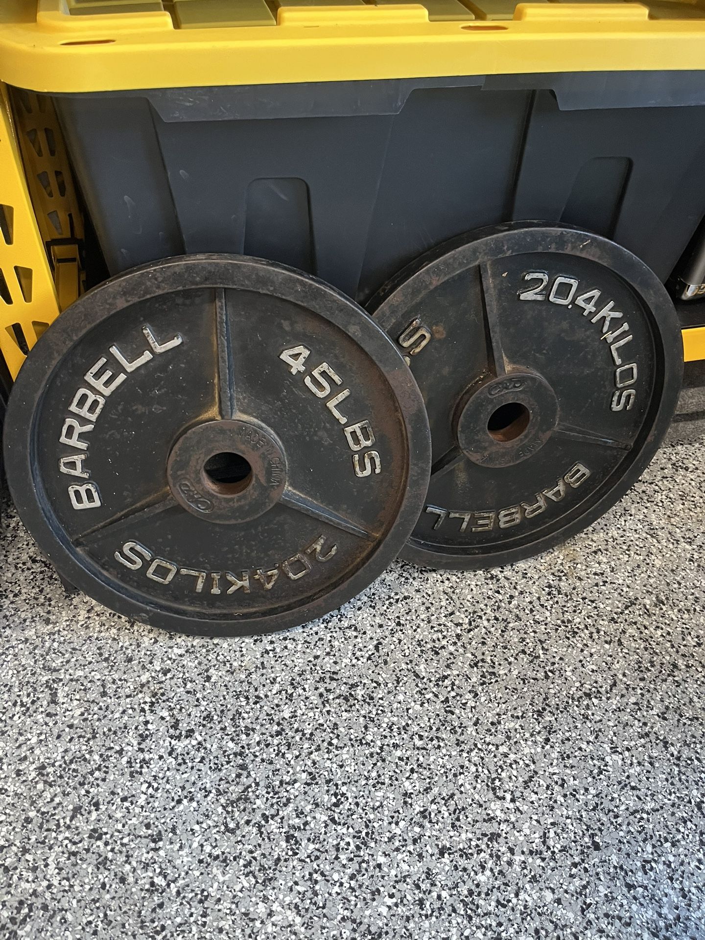 Two barbell standard Olympic Weight Plates 45lbs