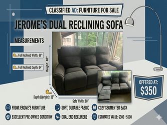 ## 🛋️ Jerome’s Dual Reclining Sofa – Excellent Condition!