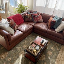 Vintage Brown Leather Sectional Sofa Couch L Shape Retro Antique Custom Mid Century Modern Art Deco