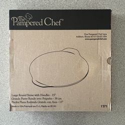 New Pampered Chef Large Round Stone With Handles 15 “