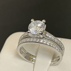 Women Engagement Wedding Ring Sets .925 Sterling Silver With Round Cut AAA CZ Size 5-11 