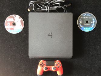 Sony PlayStation 4 PS4 Slim 1TB Jet Black Console+1 Red Controller+2 Games (Post Nintendo era)