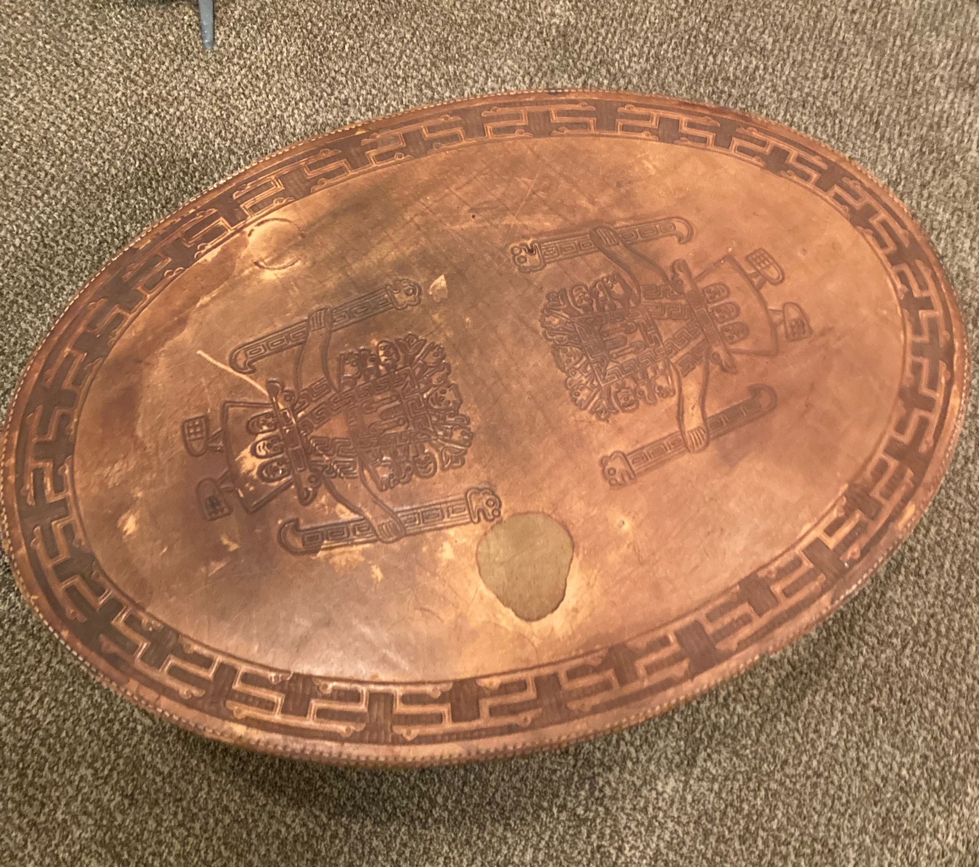 Mid Century Aztec Design Leather Embossed Coffee Table