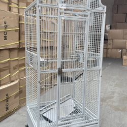 White Elephant Open Play Top Parrot Bird Cage With Rolling Wheels 