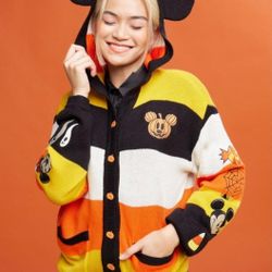 Disney Halloween Mickey Mouse Stripe Hooded Cardigan XL NWT 