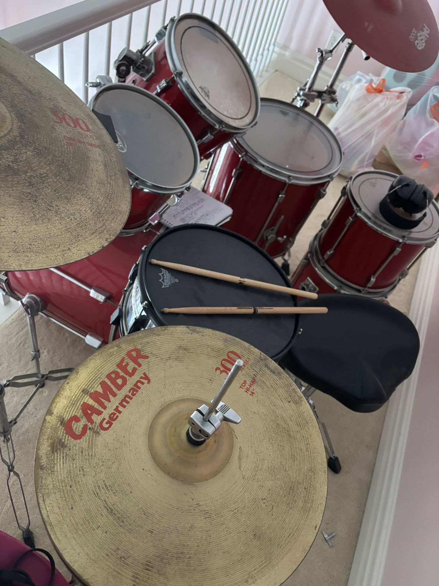 Red Ludwig Drum Set Plus Cases Seven Pieces