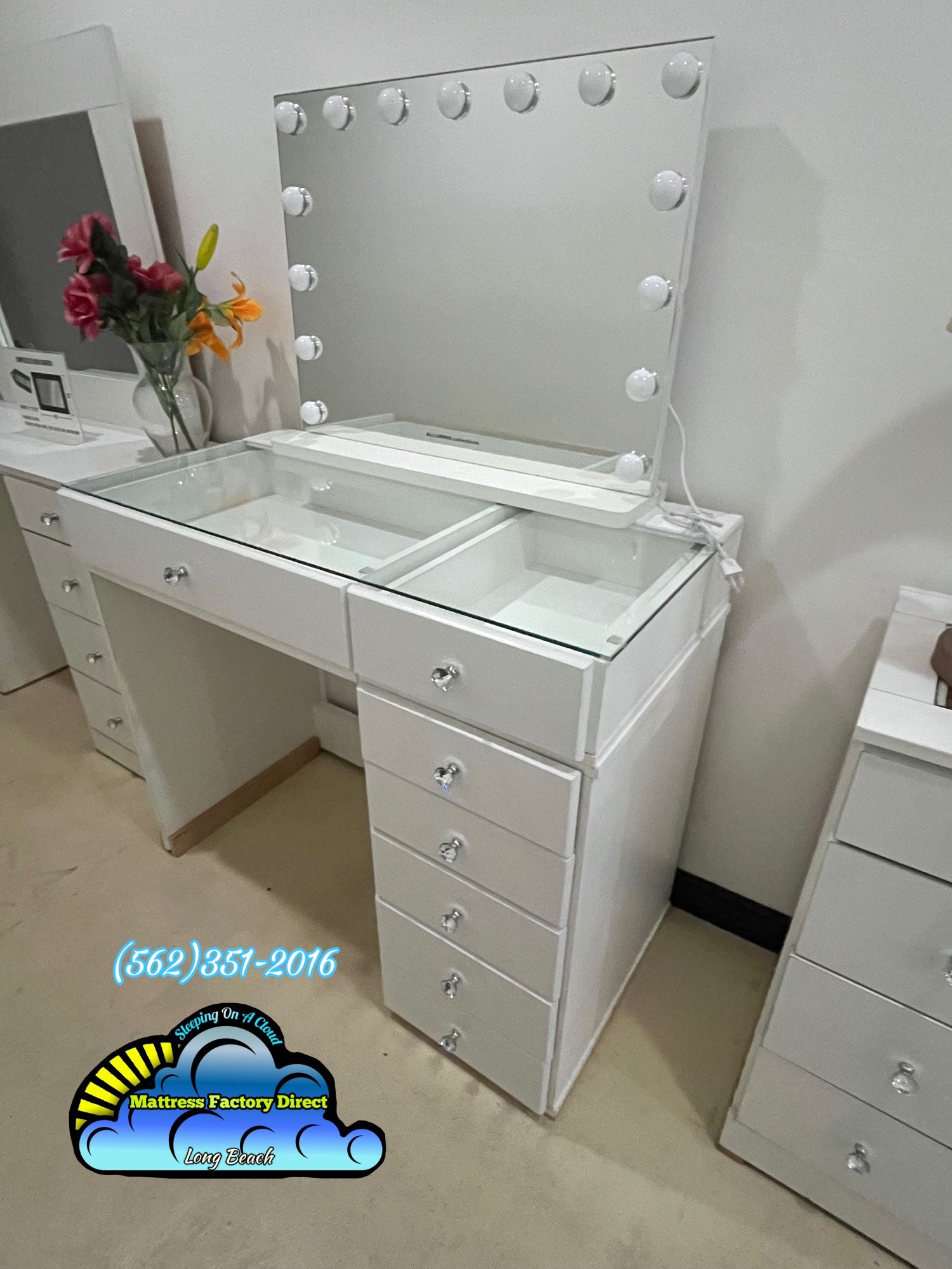 White Vanity New Dresser Desk Glass Nuevo Espejo