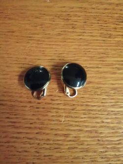 Black and Gold-Tone Button-style Clip-on Earrings