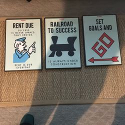 Monopoly Wall Art Set Of 3 Pictures 