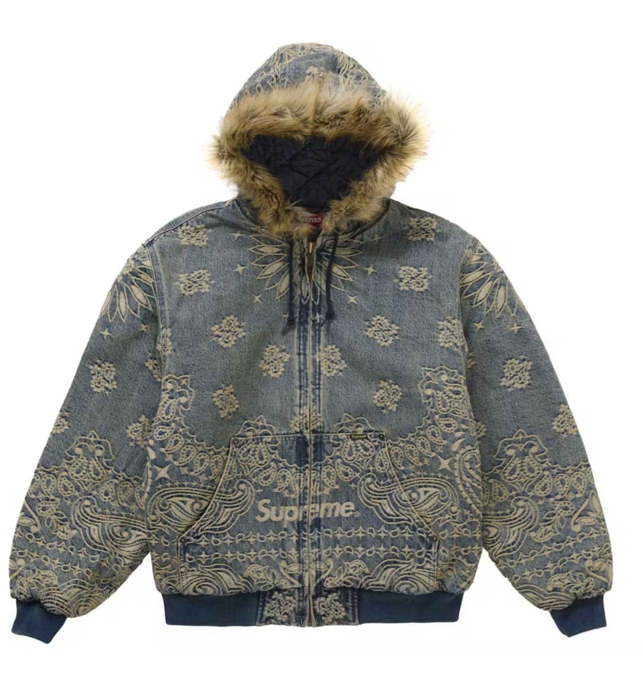 Supreme Bandana Jacquard Blue Denim Hooded Work Jacket