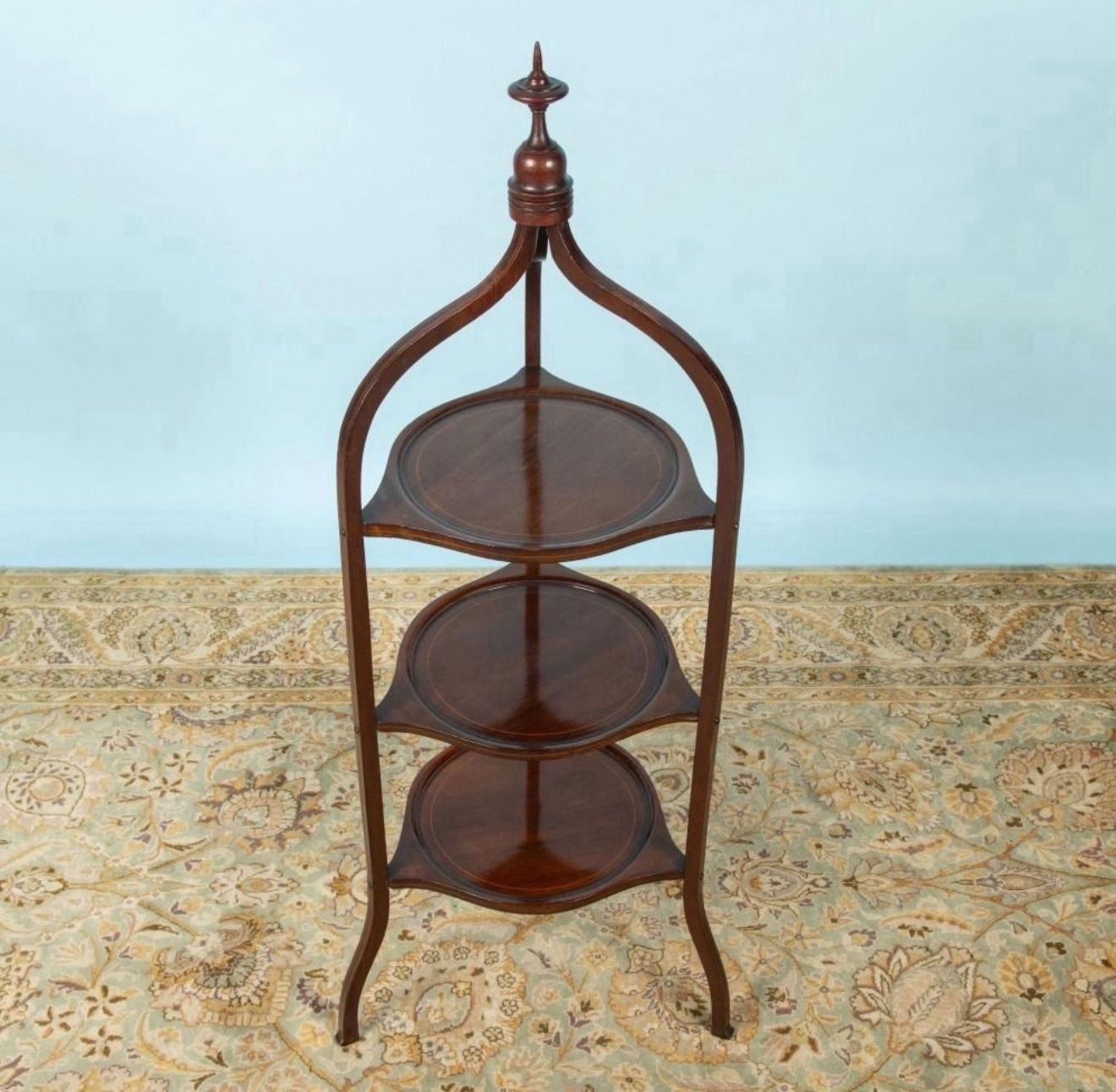 ⭕️ Antique Edwardian Inlaid Mahogany Three Tier Plant/Cake Stand