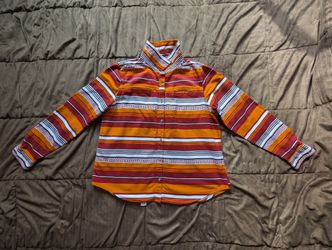 Men's Cabela's Button Up Heavy Flannel Southwest Aztec Shirt Orange Red Size XL