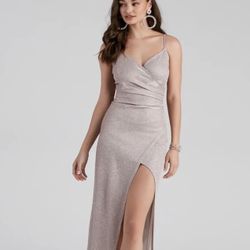Windsor Glitter Blush High Slit Formal Dress – Size M