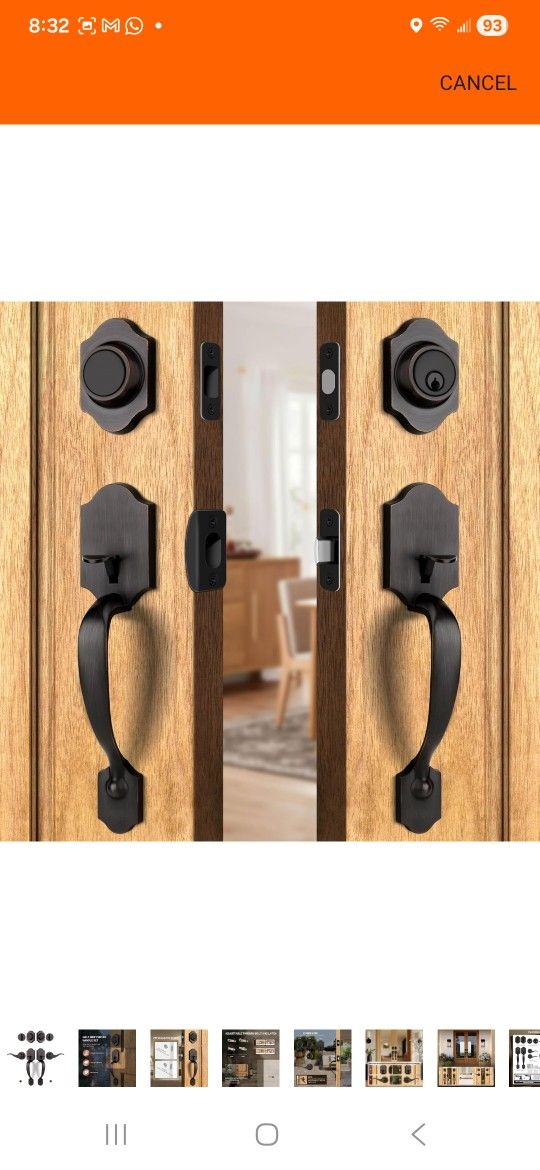 Double Front Door Handle Set with Dummy and Deadbolt, Entry Front Door Lock Set with Classic Half Grip Curved Door Handle for Exterior Doors or Office