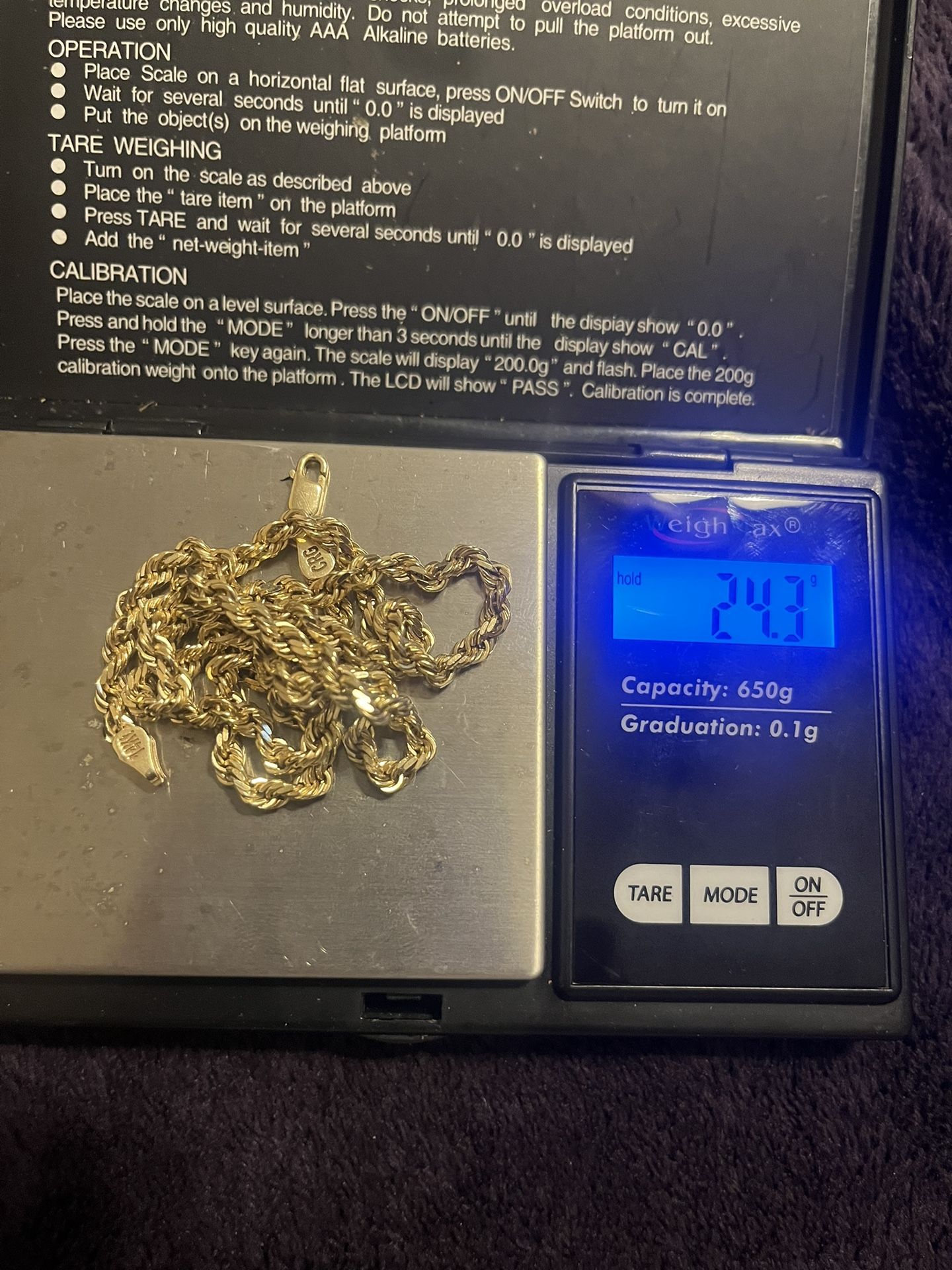 Solid Gold Rope Chain 14k