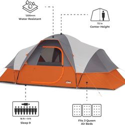 Tent for Family Camping, Hiking and Backpacking | 3 Person / 4 Person / 6 Person / 9 Person Person Dome Camp Tents green 