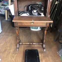 Antique Phone Table With Phone And Bell