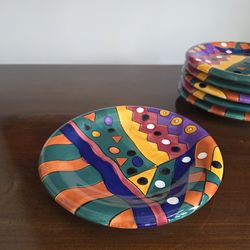 Hand-painted ceramic decorative plate by Deborah Mallow (set of 6)