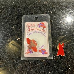 2 Brooches Pins: Red H’attitude Flashing Magnetic Pin & Red Dress with Heart Pin