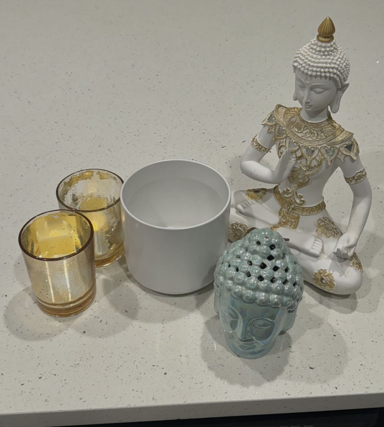 White Modern Flower Vase, Candle Votives/holder, Teal Statue, White Statue 