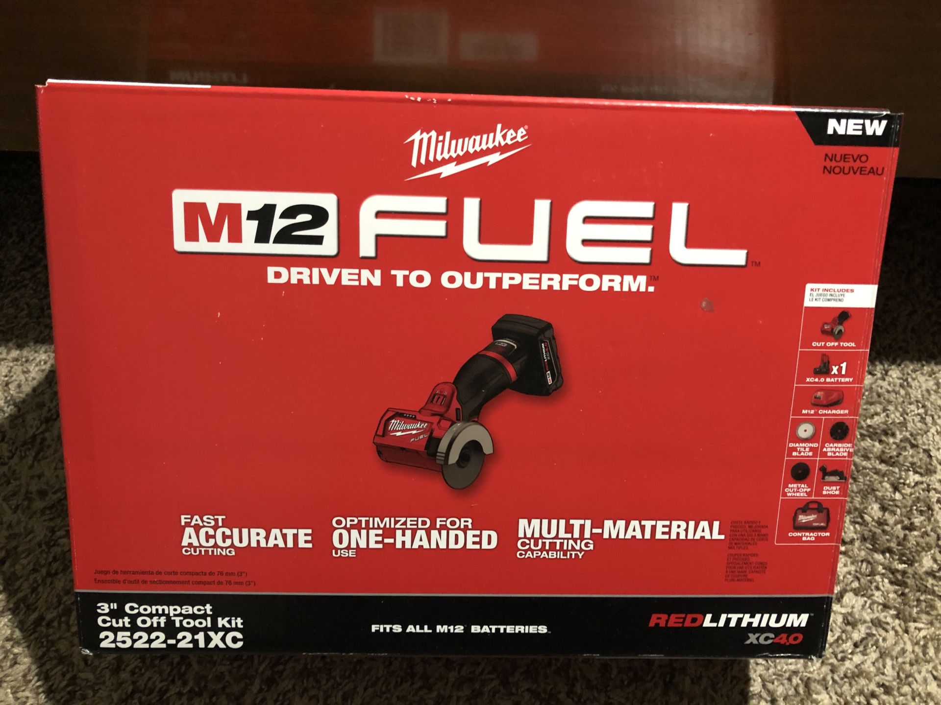 BRAND NEW UNOPENED MILWAUKEE FUEL WITH 4.0 BATTERY RED LITHIUM M12 CUT-OFF TOOL