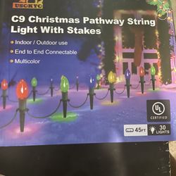45Ft C9 Led Christmas Pathway Lights Outdoor, 30 Multicolor Bulbs Waterproof 