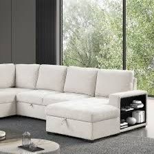 New Sectional W Pullout Bed / Chaise Storage.  Grey Or Beige Fabric.  128x99x40H.  Free Delivery!