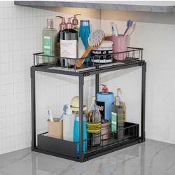 Under Sink Organizer, Cabinet Organizer,Pull Out Cabinet Shelves Organizer 2 Tier Slide Out Sink Shelf, Multi-Purpose Organization and Storage Shelf, 