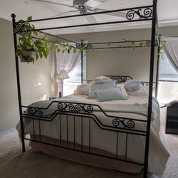 King Size Cast Iron Bed Frame  & One Nightstand