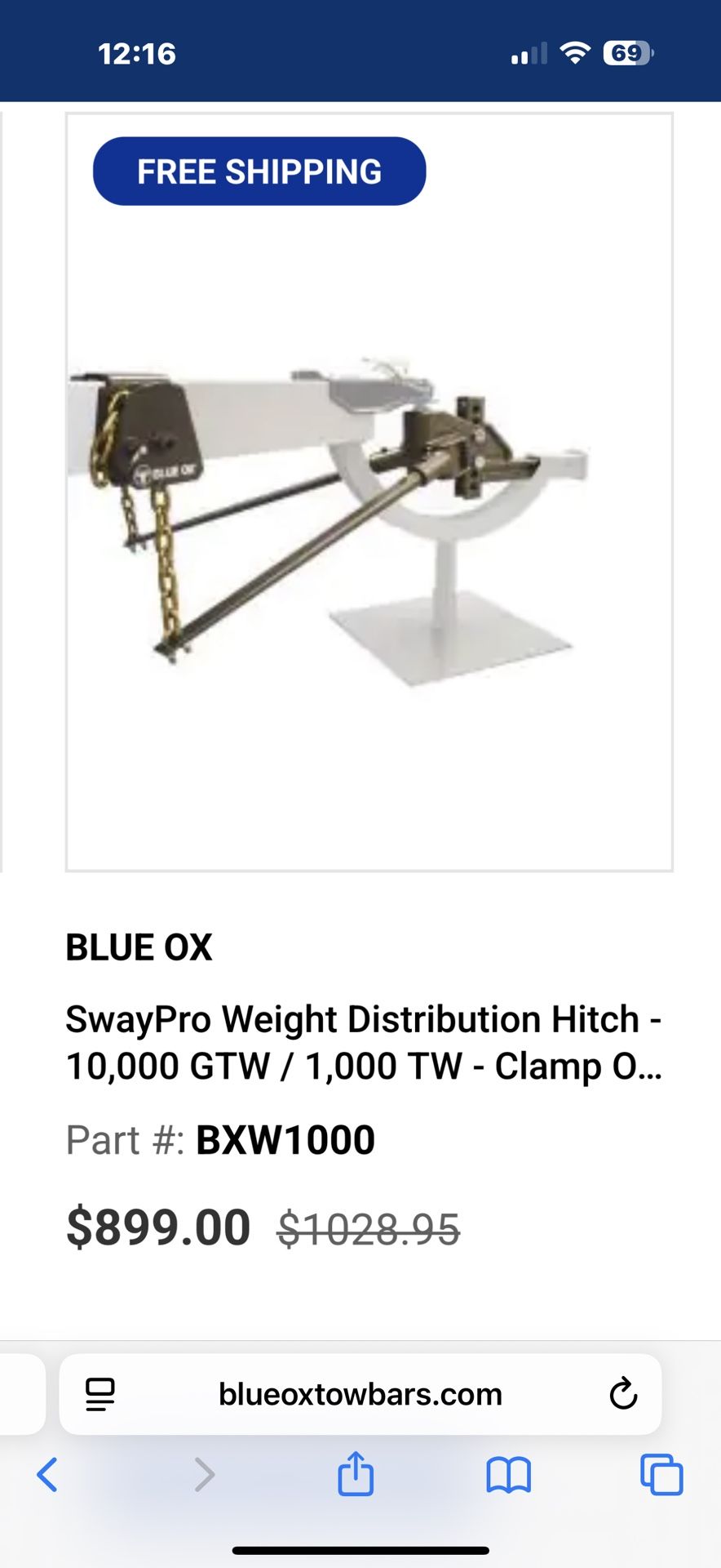 Like New 10k Blue Ox Sway Pro Hitch