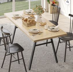 70'' Rectangle Dining Table with Basket Storage , Wood Kitchen Table With Strong Metal Legs Oak Wood