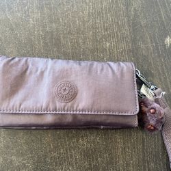 Kipling AC8151 RUBI Snap Long Wallet Wristlet Polyamide Dark Maroon Metallic