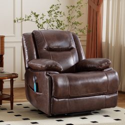 41" W Top Grain Genuine Leather Super Soft And Oversize Power Lift Assist Recliner with Massage Heating&USB Port&Pockets $280