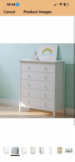 Simplicity Wood 5-Drawer Chest, Kids Bedroom Dresser, Anti-Tip Safety, Metal Glides, Wooden Knobs, Brazilian Pine and Veneers, White   97 $