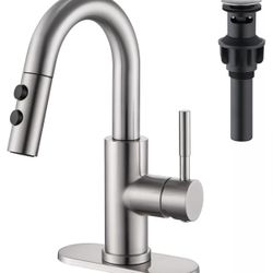 Kablle Bathroom Faucet with Sprayer, Brushed Nickel Single Hole with Pop-Up Drain
